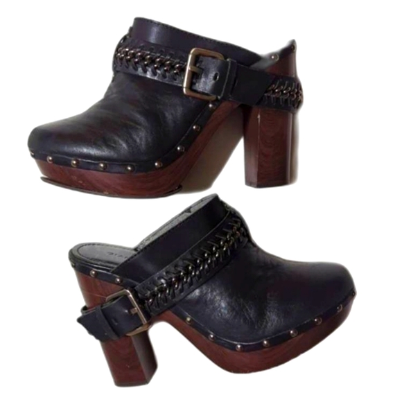 Gianni Bini Shoes - Gianni Bini Black Leather Studded Wood Platform Clogs Size 9M